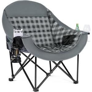 Oversized Camping Chairs for Adult - Heavy Duty Padded Portable Folding Chair XL Collapsible Camp Chair with Cup Holder Side Pocket for Outdoor Lawn Beach Sport Fishing Support 500LBS, Plaid, Single