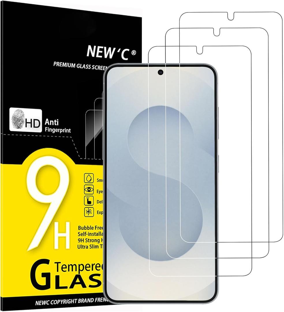 NEW'C 3 Pack Designed for Samsung Galaxy S25 Screen Protector Tempered Glass, Bubble Free, Ultra Resistant | Tempered Glass, Bubble Free, Ultra Resistant (Transparent)