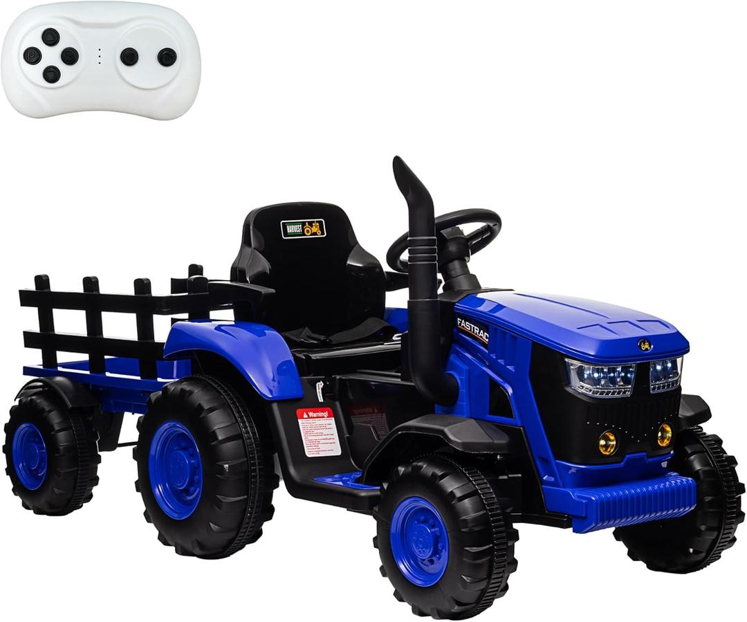 Kids Ride On Tractor, 12V Ride On Toy Car with Remote Control, Electric Vehicles Toy with LED Headlights & USB for Boys Girls 3-8, Ideal Gift for Kids (Blue)