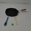 Grill Pan for Stove Tops, 3.4lbs Cast Iron Giddle with Folding Handle, 9.5in Square Grill Pan, Heavy Duty Griddle with Pour Spouts, Durable Skillet for Indoor Outdoor Grilling