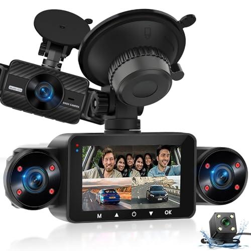 NHOPEEW Dash Cam Front and Rear Inside, 4 Channel Dash Cam 3" IPS Screen Front and Back with 8 IR Night Vision Lights, Loop Recording, 24 Hours Recording, G-Sensor, Reverse Help