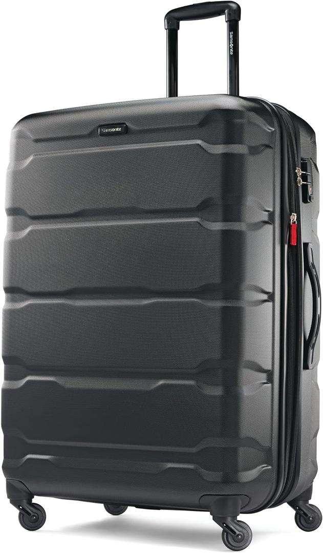 Samsonite Omni PC Hardside Expandable Luggage with Spinner Wheels, Black, Checked-Large 28-Inch
