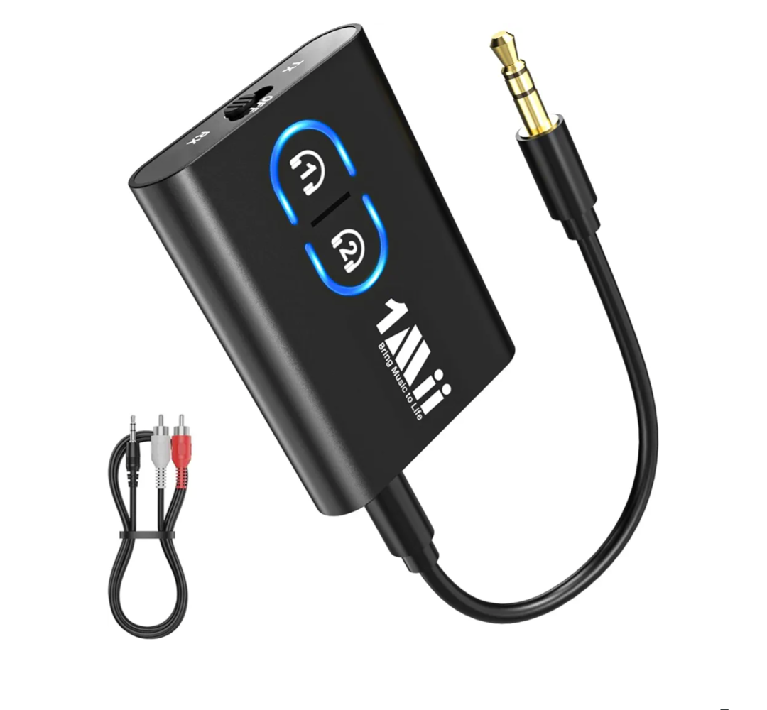 1Mii Bluetooth 5.3 Transmitter Receiver for TV to Wireless Headphones, Dual Link aptX Adaptive/Low Latency/HD Audio, Aux Bluetooth Audio Receiver Adapter for Home Stereo, Airplane, Boat, Gym