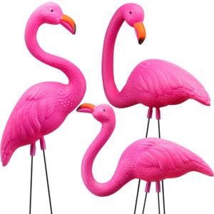 JOYIN 3 Pack Large Pink Flamingo Yard Decorations, Medium Plastic Lawn Flamingo Ornament Stakes with Rubber Coating Metal Legs for Yard, Garden, Luau Party Gift (11in x 20in)