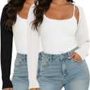 2 Pack Women Crop Cardigan Sweater Bolero Shrug Open Front Long Sleeve Shrug Knit Drop Shoulder Y2K Winter Outfits (Small, Black, White)