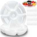 Zhehao 6 Pcs Plastic Divided Serving Trays with 60 Pcs Disposable Fork, 7 Compartments Round Chip Dip Plate, Petal Shape Platter, 10.6'' Snacks Serving Dish for Party Candy Nuts Fruits (White)