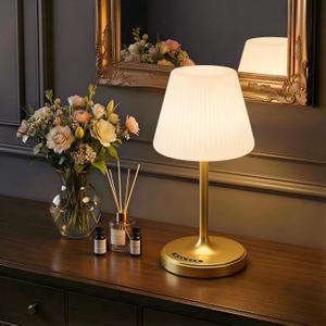 Cordless Table Lamp, Waterproof Shower Lamp, 4000mAh Rechargeable Table Lamps, 3-Color Dimmable Light, Battery Operated Lamp Desk Night Lamp for Bathroom Bedroom Patio Camping Restaurant (Gold)