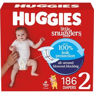 Huggies Size 2 Diapers, Little Snugglers Baby Diapers, Size 2 (12-18 lbs), 186 Count (3 Packs of 62), Packaging May Vary