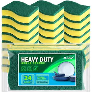 AIDEA Sponges Kitchen, 24 Pack Heavy Duty Dish Sponge, Cleaning Dish Scrubber Sponge for Home and Kitchen, Stink-Free Cleaning Supplies for Pots, Pans