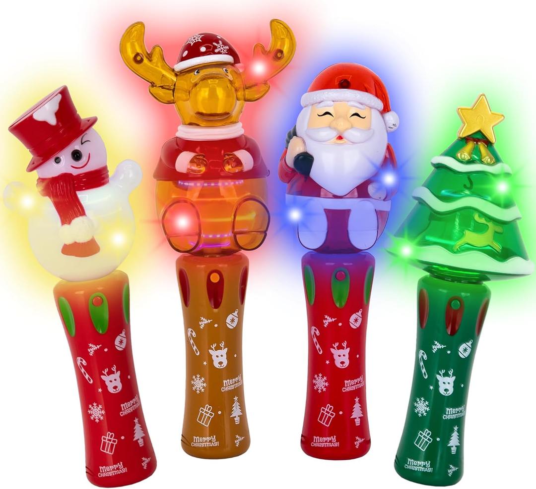 ArtCreativity Christmas Light Up Spinner Wands  Set of 4 Festive Designs with Multicolored LEDs  Fun Christmas Light Up Toys and Spinning Wands for Kids, Great Holiday Stocking Stuffers and Gifts
