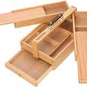 MEEDEN Artist Supply Storage Box - Portable Foldable Multi-Function Beech Wood Artist Tool & Brush Storage Box with Compartments & Drawer for Pastels, Pencils, Pens, Markers, Brushes
