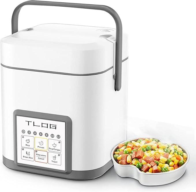 TLOG Mini Rice Cooker 2.5 Cups Uncooked, Healthy Ceramic Coating Portable Cooker, 1.2L Travel Small for 13 People, Personal maker, Food Steamer, 12 Hours delay timer, Multicooker Grains, Oats