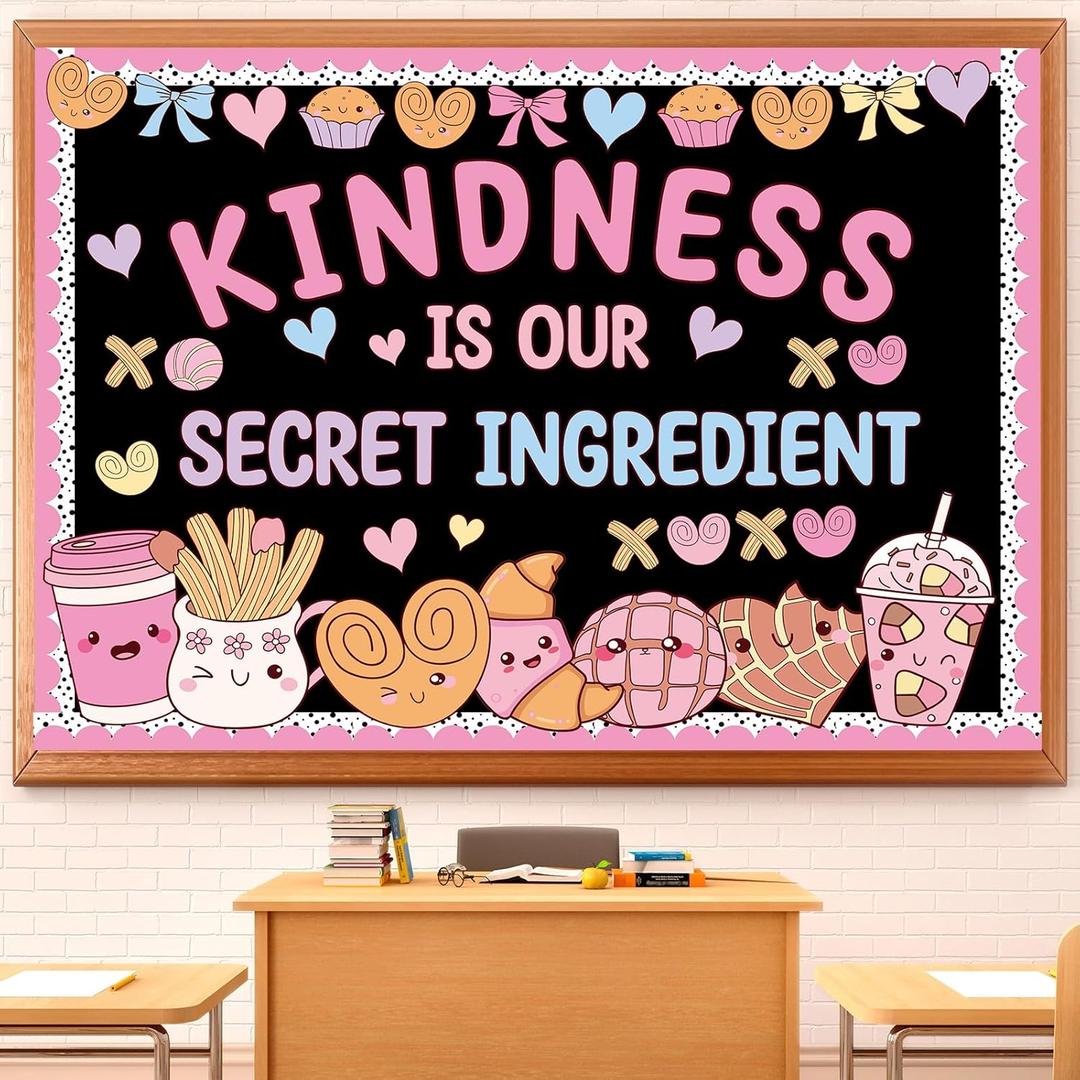 Epakh Valentine's Day Bulletin Board Set Romantic Heart Classroom Decorations Valentines Theme Paper Cutouts for Sweet Day Birthday Wedding Anniversary Party Decor(Kindness)