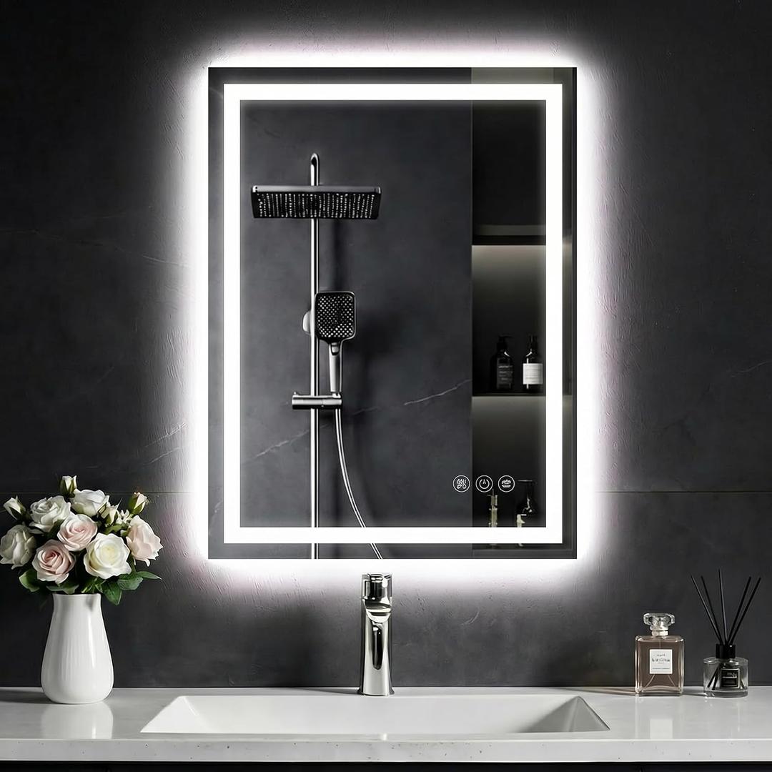 24"x 32" LED Bathroom Mirror with Light, Front and Backlit Controlled, Anti-Fog, 3 Colors Led Mirror, Dimmable, LED Wall Vanity Mirror with Lights, Memory Function, Tempered Glass,ETL Listed