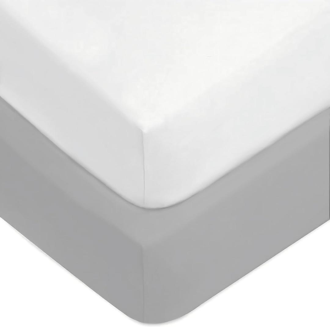 American Baby Company 2 Pack Fitted Crib Sheets 52" x 28" - Ultra Soft Microfiber Crib and Toddler Bed Sheets, White/Gray, Neutral for Boys & Girls
