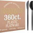 Trendables Black Plastic Silverware Set Black Silverware Disposable Forks and Spoons Disposable 360 Pack Plastic Utensils Set Includes 3 x 120 each Knives & Spoons & Forks For Parties and Events