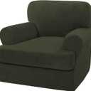 H.VERSAILTEX Sofa Cover 2 Piece T Cushion Armchair Slipcovers Thick Velvet Couch Cover Stretch T Cushion Sofa Covers for 1 Cushion Couch with 1 Individual T Cushion Covers, Olive