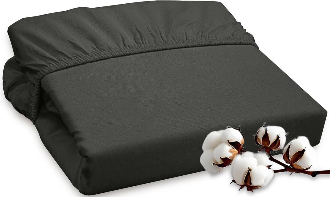 ROYALE LINENS 300 Thread Count 100% Long Staple Combed Cotton Fitted Sheet King - Super Soft Deep Pocket Bottom Sheet - Fitted Sheets Only - Elastic Sheets (King, Black)