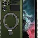 THMEIRA Compatible with Samsung Galaxy S22 Ultra Magnetic Case with Ring Kickstand [Compatible with MagSafe] Military Grade Heavy Duty Case for Samsung S22 Ultra 6.8'' (Not Fit S22), Green, 2 Pack