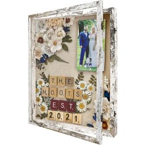 GraduatePro Shadow Box Frame 16x20 Display Case with Linen Back, Plexiglass Window Door with Hinge, Picture Frame Wedding Bouquet Memorabilia Medals Photos Memory Box for Keepsakes Rustic White (16"x20" (40.6x50.8 cm))