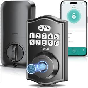 Fingerprint Keyless Entry Door Lock with App Control Smart Electronic Keypad Deadbolt for Front Door Low Battery Warning Emergency Power Port Anti Peeping Password One Time Password, Black