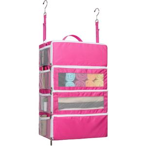 Suitcase Organizer, Travel Luggage Organizer Hanging Shelves Packing Cube Closet/Collapsible Portable Travel Organizer for Carry-on (Large, Pink-L-4 Tier)