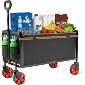 Foldable Wagon Cart with All-Terrain Wheels, 220LBS Load Capacity Collapsible Grocery Cart, Lightweight Portable Utility Wagon for Market Shopping, Apartment, Sports, Beach, Camping
