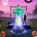 Leyndo 6 ft Halloween Inflatable Alien Ufo Decoration Ufo Blow Ups Decor with Girl Music Singer Fans Halloween Inflatable Outdoor Decor with 2 Color Changing Lights for Outside Yard Lawn Party Concert