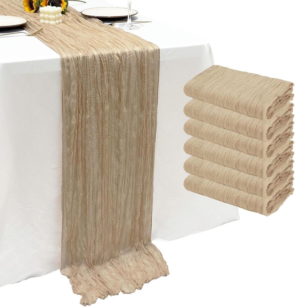 6Pack Beige Cheesecloth Table Runner 10Ft Gauze Table Runner Beige Cheese Cloth Table Runners Long Sheer Fabric Tablerunners for Wedding Party Bridal Shower Thanksgiving Christmas