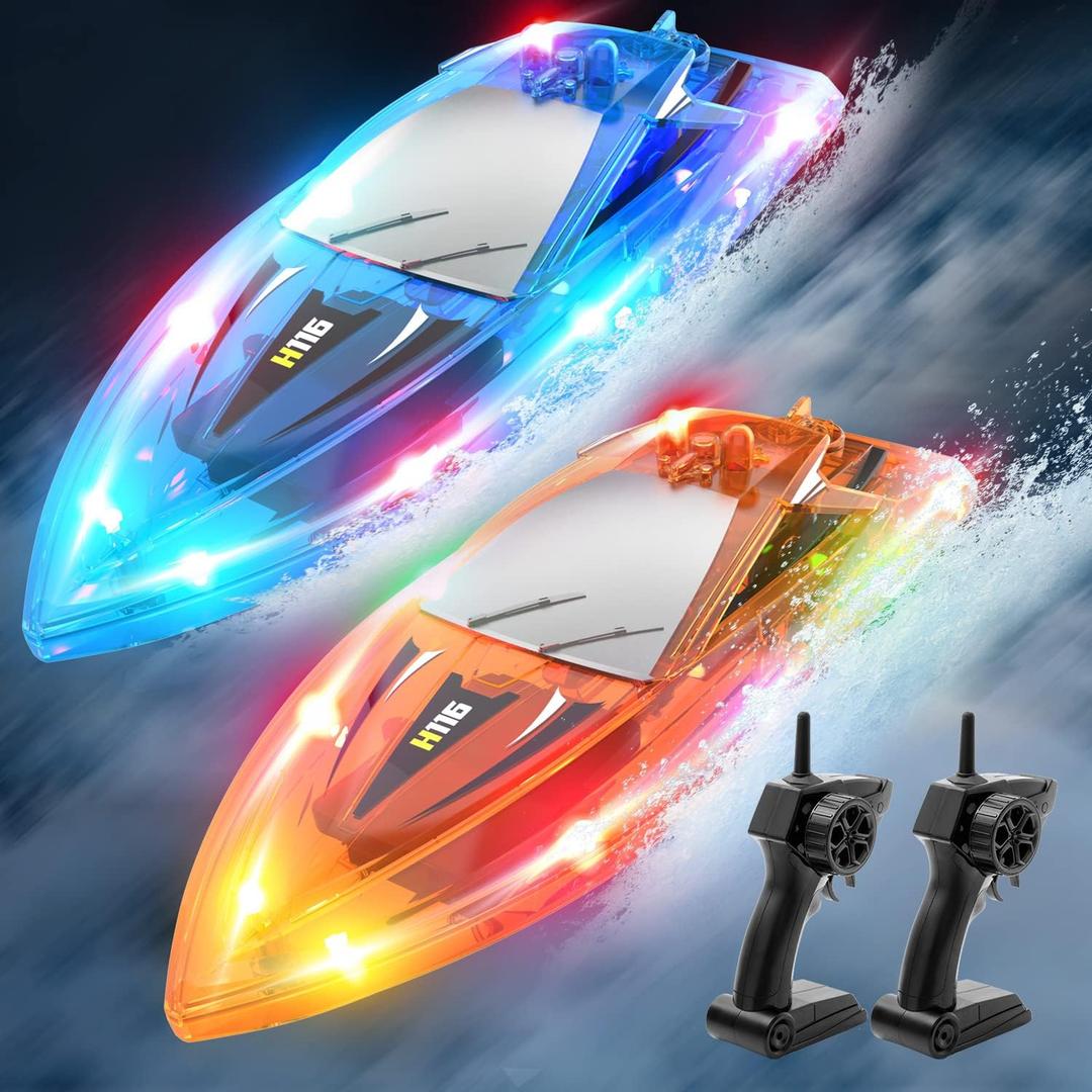 RC Boat Kids Remote Control Boats for Pool Water Toys for Lakes Bathtub Toy with 60 Mins Play Time, Whole Body Waterproof, Low Battery Alarm,2.4Ghz, Rechargeable Battery, 2Pack