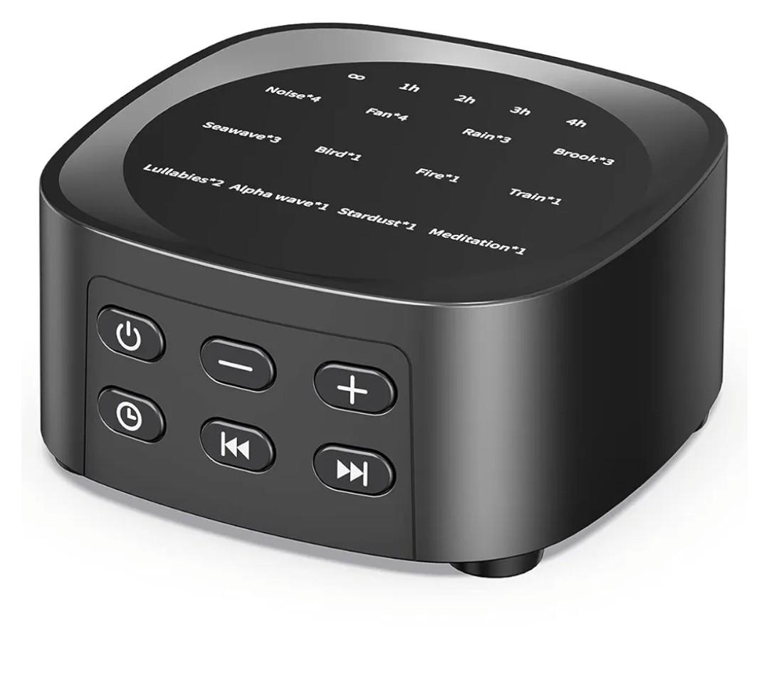 Sleepbox Sound Machines with 25 Soothing Sounds 36 Volume Levels 5 Timers Visible Sound Catalog Portable Memory Function Sleep White Noise Machine for Home Office and Travel（Black）