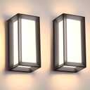 wowlite Modern Outdoor Wall Lights 2 Pack, LED Outdoor Wall Sconce 3 Colors Changeable, Matte Black Exterior Lighting Fixtures, IP65 Waterproof Outside Lights for House Porch Front Door (BK-1851)
