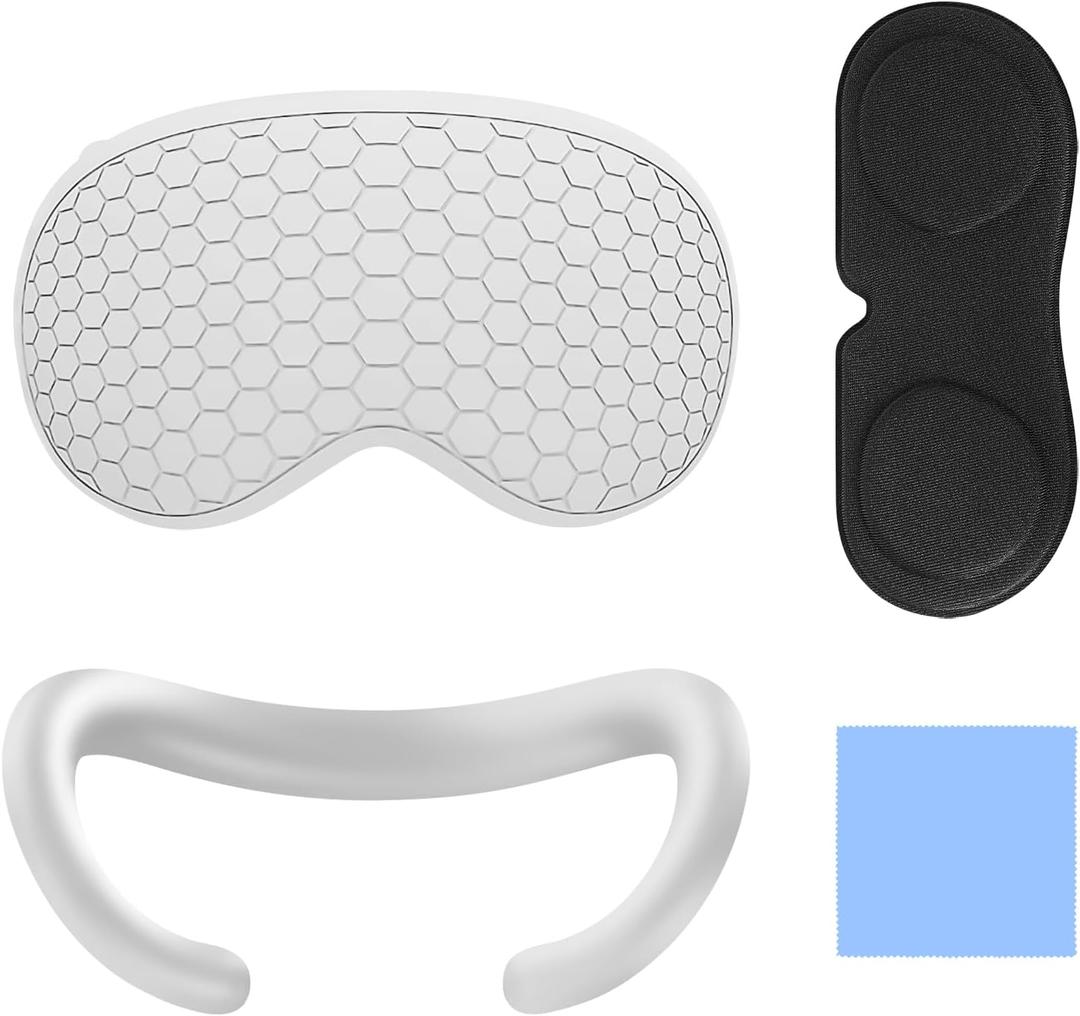 Geekria VR Accessory Kit Compatible with Apple Vision Pro, Protective Shell, Silicone Face Pad Cover, Dustproof Lens Protector, Comfortable Replacement Parts Set