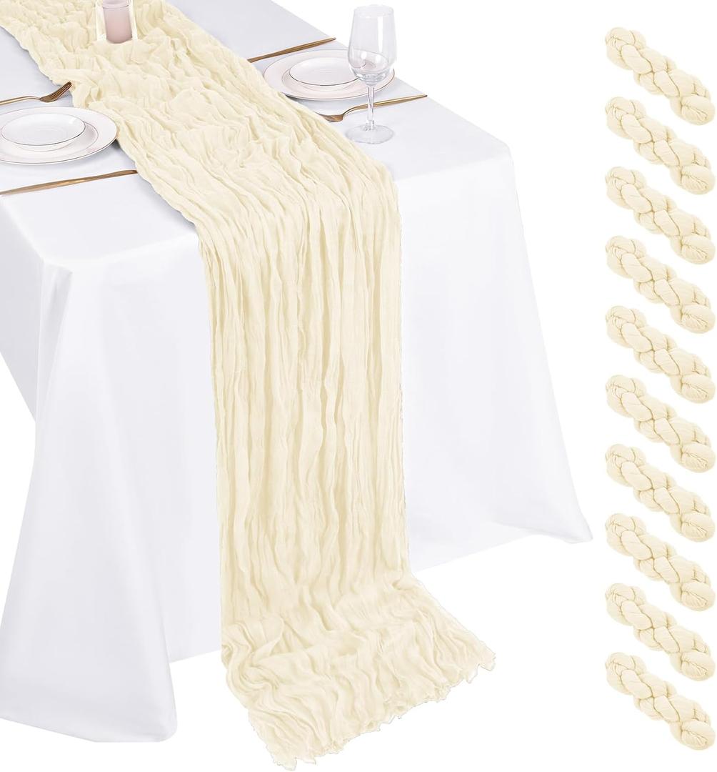 10 Pack Ivory Cheesecloth Table Runner 17x108 Inch Boho Gauze Cheese Cloth Table Runners for Wedding Party Baby Shower Birthday Home Decor