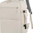 Extra large travel backpack for woman 40L Expandable airline approved backpacks 17.3 inch Laptop and USB Charging Port bags Durable Waterproof Casual bag for Weekender (Creamy white)