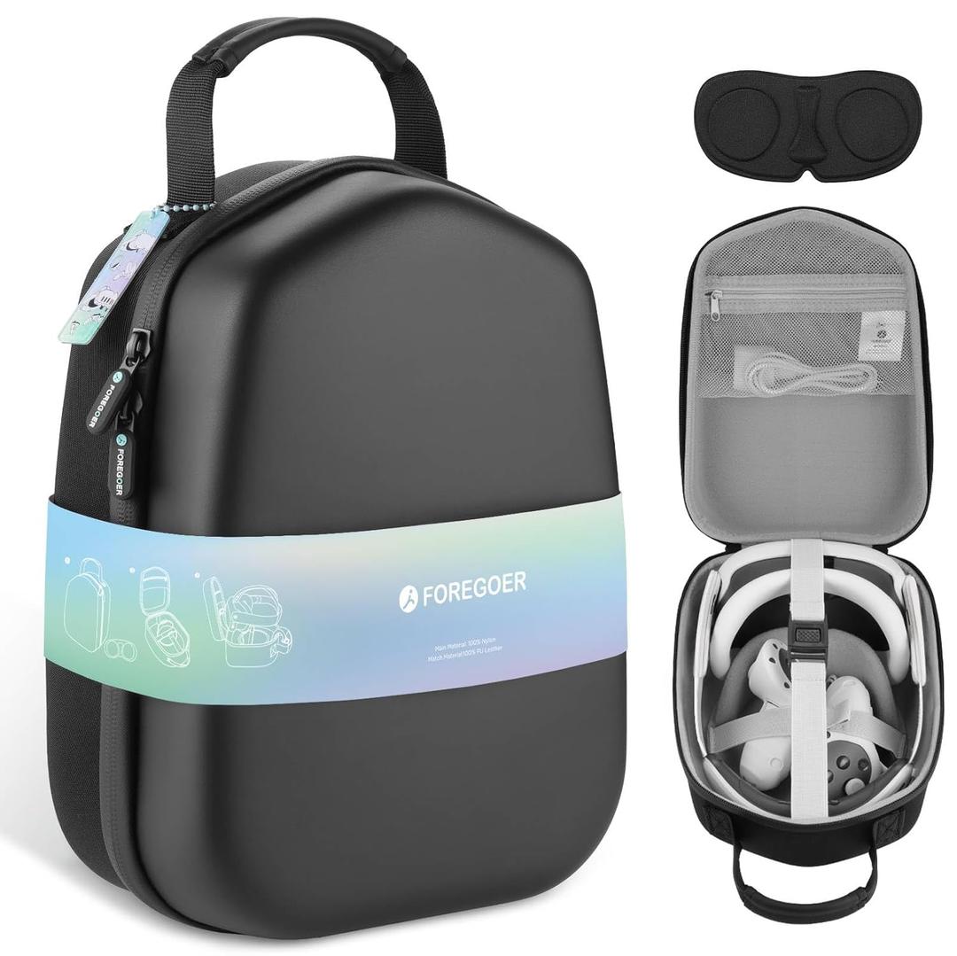 FOREGOER Hard Carrying Case Compatible with Meta Oculus Quest 2/ Quest 3/ Vision Pro, Portable Travel Storage Case for Official Original VR Gaming Headset and Touch Controllers Accessories (Black)