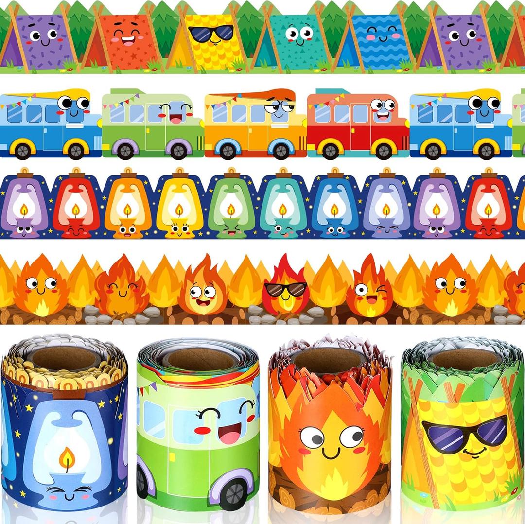 Yexiya 4 Rolls 131 ft Camping Bulletin Board Borders Camping Decorations for Classroom Woodland Bulletin Board Trim Farmhouse Decorations for Preschool Classroom Chalkboard Door Windows