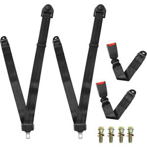 2PCS 3 Point Golf Cart Seat Strap Pads, Adjustable 3 Point Seat Harness Kit for Go Kart, Club Golf Cart, UTV, VR, Minivan Van, SUV, Vehicles (Black)