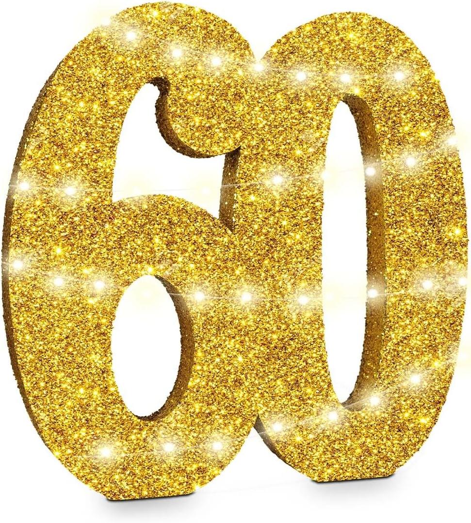 12 Inch 60th Birthday Decorations for Men and Women,60th Anniversary Decorations,Glod Glitter 60th Birthday Centerpieces for Table Decorations,Number 60 Table Topper Decor