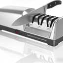 Electric Knife Sharpener 3 Stage, With 100% Diamond Abrasives and 15 Precision Angle Guides, Knife Sharpener Electric for all Kitchen Knives, Super Quiet Sharpenning and Polishing, Silver