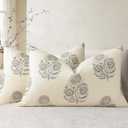 YCOLL Vintage Floral Print Pillow Covers 12x20 Set of 2 Patterned Accent Decorative Cushion Covers Modern Farmhouse Throw Pillow Covers for Sofa Couch Chair Bed Living Room Home Decor, Light Taupe
