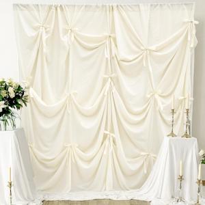 Tingjoo 2 Panels 10x10ft Ivory White Bow Wedding Backdrop Drapes Curtain Coquette Bow Wedding Backdrop Curtain Satin Soft Draping Fabric Photobooth Background Birthday Bridal Shower Party Decoration
