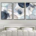 Large Framed Canvas Wall Art Set of 3, Shapley Blue Abstract Painting Watercolor Prints Geometric Block and Line Minimalist Artwork for Living Room Bedroom Office Kitchen Home Decor 32"x48" Each