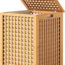 120L Bamboo Laundry Hamper with Lid, Laundry Basket with Liner and Handle, 17.7"L x 17.7"W x 25.6"H
