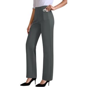 Womens Dress Pants Stretchy Work Pants High Waisted Business Trousers Pull On Casual Slacks with Pockets (XX-Large, Dark Grey)