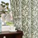 jinchan Extra Long Linen Curtains for Living Room Moss Green Damask Curtains 96 Inches Long for Bedroom Light Filtering Vintage Curtains 8FT Long for Drapes Grommet Window Treatments 2 Panels Set (52"W x 96"L (Pack of 2), Linen Moss Green on Flax)