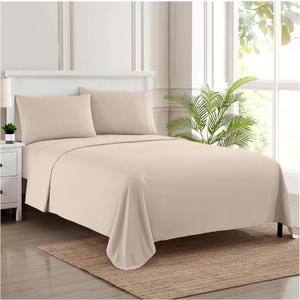 SWEET HOME COLLECTION Bed Sheets, Fitted Sheet, 2 Pillowcase, Yellow Beige Color, King Size