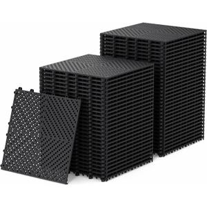 Jocoevol 60-Pcs Interlocking Tile, Indoor/ Outdoor Drainage Interlocking Floor Tiles 11.8" x 11.8", Anti-Slip Waterproof Soft PVC Splicing Flooring Tile for Garage Patio Pool Bathroom, Black