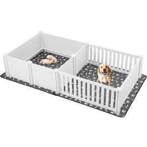 VEVOR Dogs Whelping Box, 93.3x48.4x18.1 inch, Plastic PVC Puppies Playpen with Height Adjustable Door and Washable Pee Pad, 2-Room Layout Indoor Puppy Play Pen for Extra Large Breed Dogs, Milk White