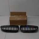 F10 Grille,Front Kidney Grille Grill Compatible With 2010-2017 5 Series F10 F11 M5 (Double Slats Gloss M Color Grills, 2pcs)